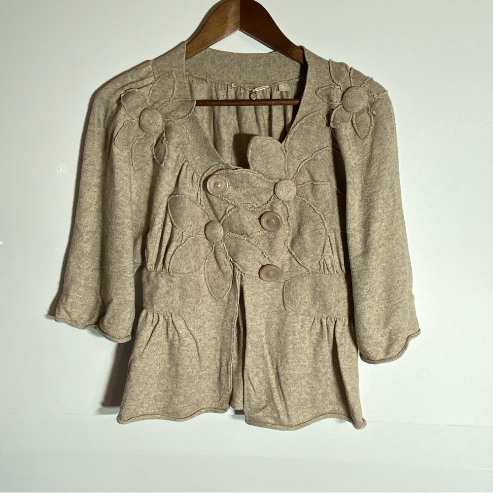 Anthropologie Knotted & Knitted Thicket Cardigan Sweater with Flower Accents